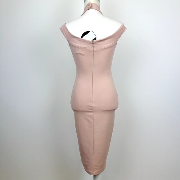 Nookie Hollywood Midi Dress Blush Pink Bodycon Stretch Knit Cocktail Small NWT - Picture 3 of 13